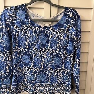 Oscar De La Renta Petite Blue Floral Sequined Beaded Top Sz S Y2K